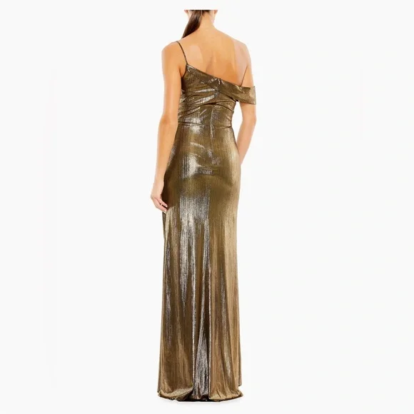 NWT Mac Duggal Gold Ruched Side Slit Gown - Picture 5 of 8